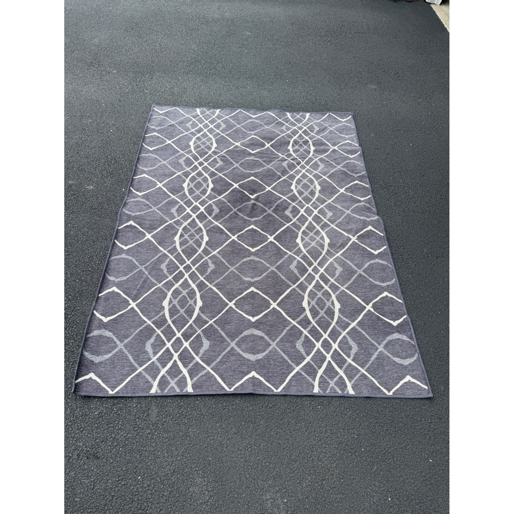Ruggable Grey White Geometric Trellis Washable Rug Cover 5x7 Modern Lattice